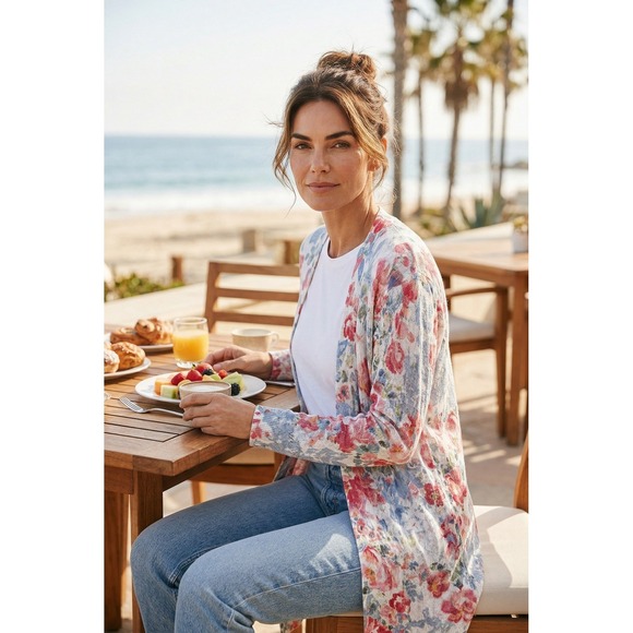 J. Jill Sweaters - J. Jill Open Knit Cardigan Sweater 100% Cotton Multicolor Medium Long Sleeve